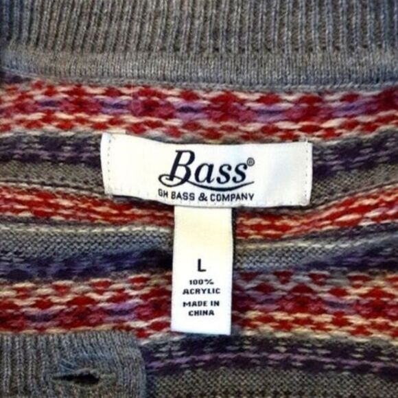 G.H Bass Cardigan And Blouse Two Piece Set Nordic Knit Gray Red Sz L - Picture 5 of 12